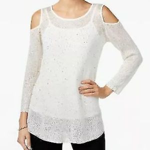 Donated ALFANI Sparkly white knit top -sheer